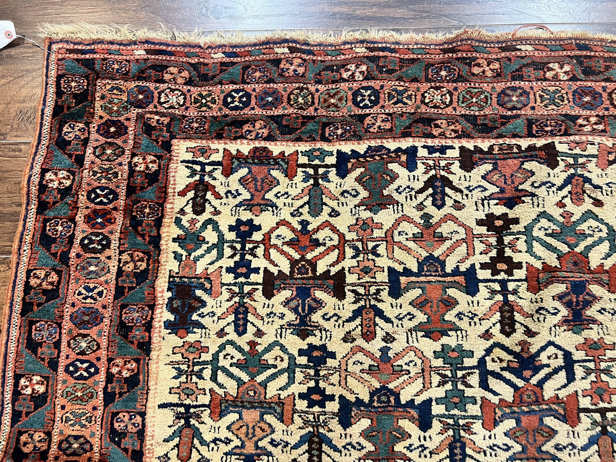 Persian Afshar Rug 5x6, Allover Repeated Motif, Wool Tribal Carpet, Handmade Semi Antique Rug - Jewel Rugs, view 6