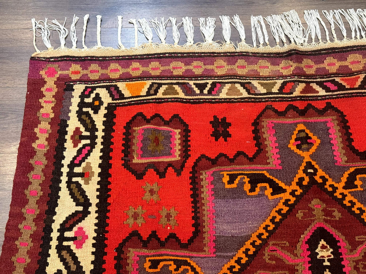Persian Kurdish Zarand Kilim Rug 5x9, Red, Geometric Medallions, Wide Runner - Jewel Rugs, view 7