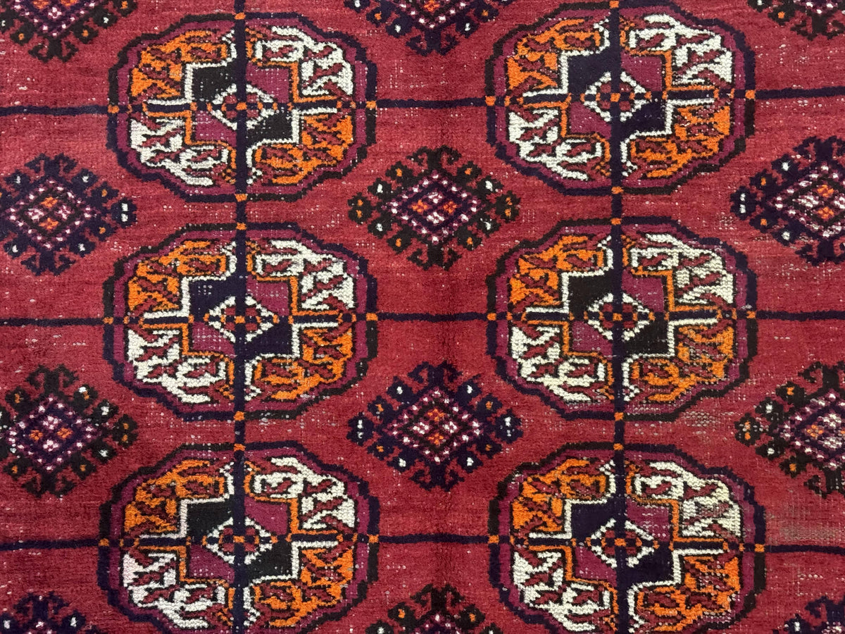 Antique Persian Turkoman Bokhara Rug 7x11, Tribal Rug, Red - Jewel Rugs, view 5