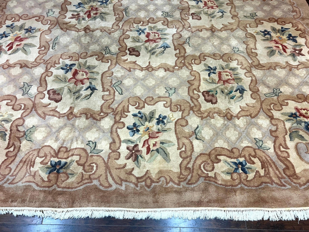 Indo Chinese Aubusson Wool Rug 11x16, Palace Sized Carpet, Oversized Handmade Vintage Rug, European Design - Jewel Rugs, view 6