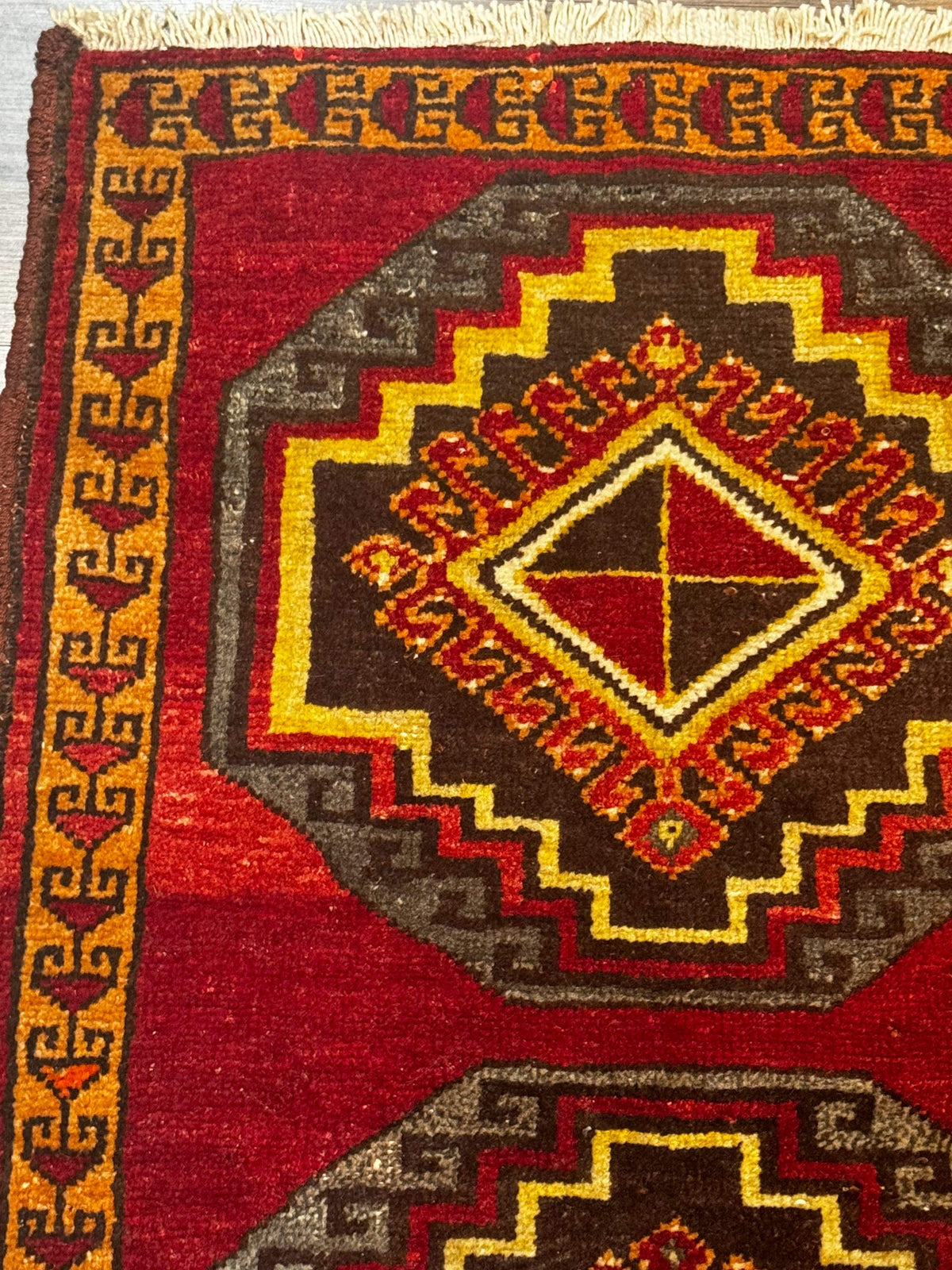 Small Antique Turkish Yastik Rug 2x3, Double Medallions, Geometric, Red, Wool - Jewel Rugs, view 7