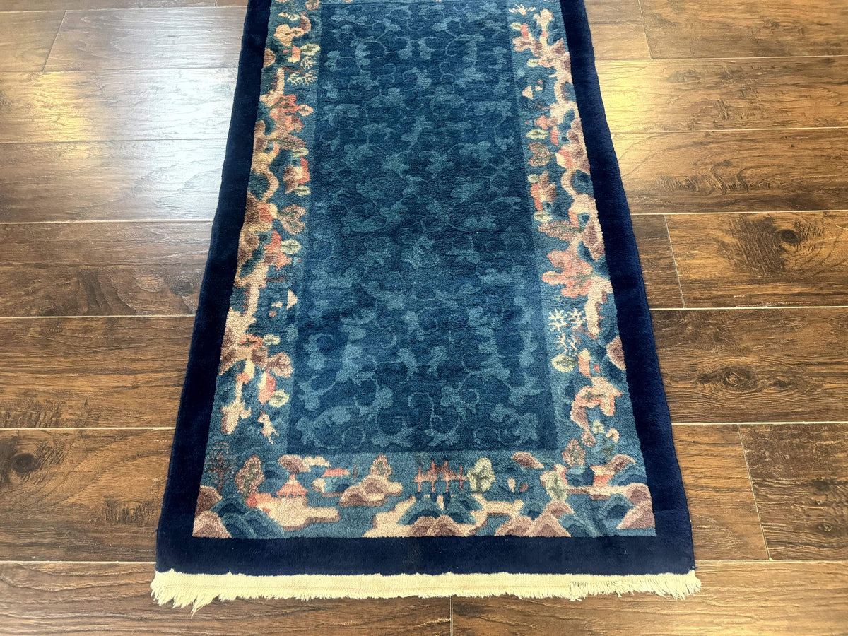 Blue Chinese Wool Rug 2.5 x 4, Peking Rug, Fete Rug, Semi Antique Chinese Carpet - Jewel Rugs, view 6
