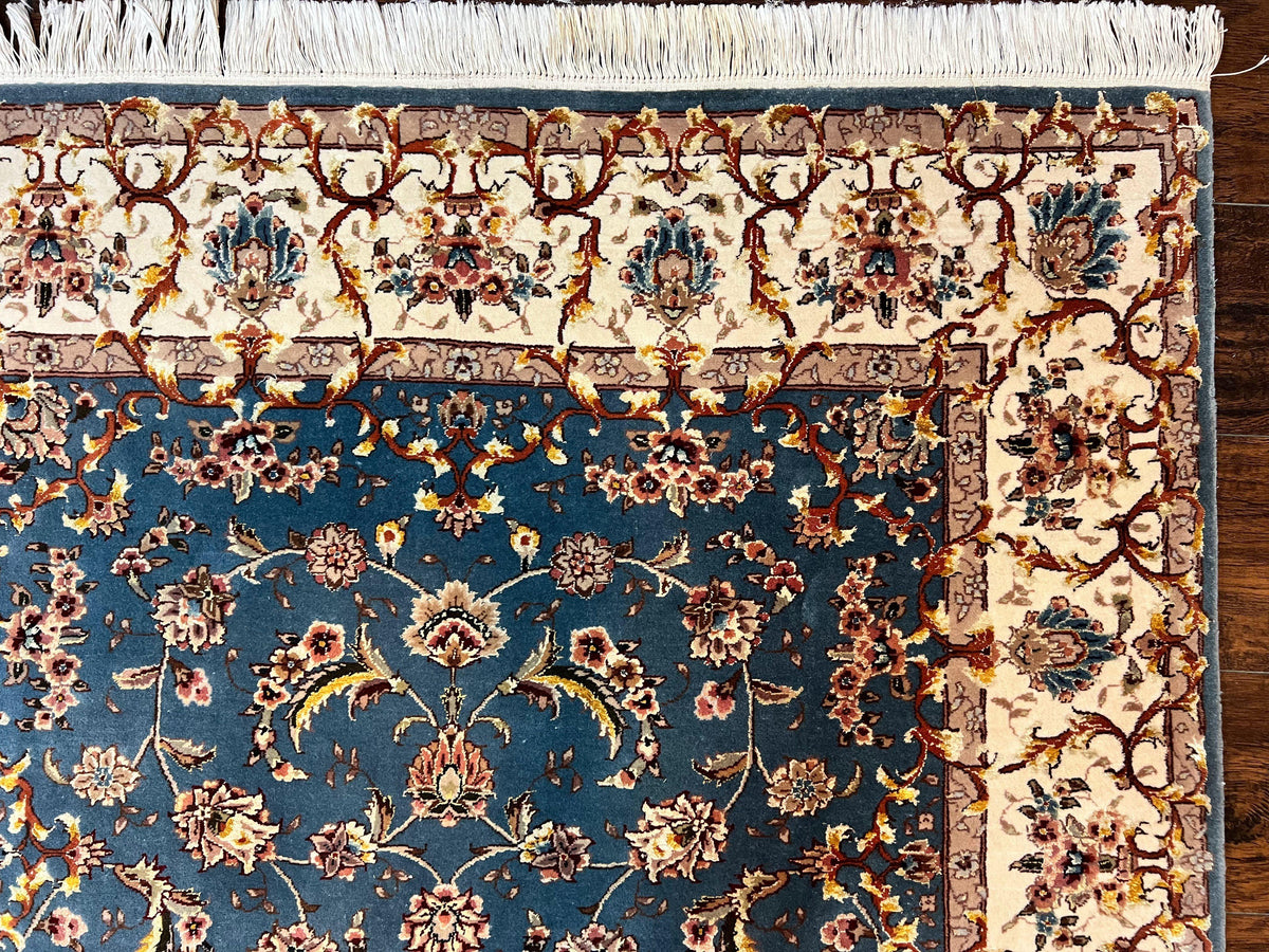 Sino Persian Rug 4x6, Very Fine Oriental Carpet, Handmade Rug 4 x 6, Floral Allover Vintage Traditional Wool & Silk Highlights, 200 KPSI - Jewel Rugs, view 7