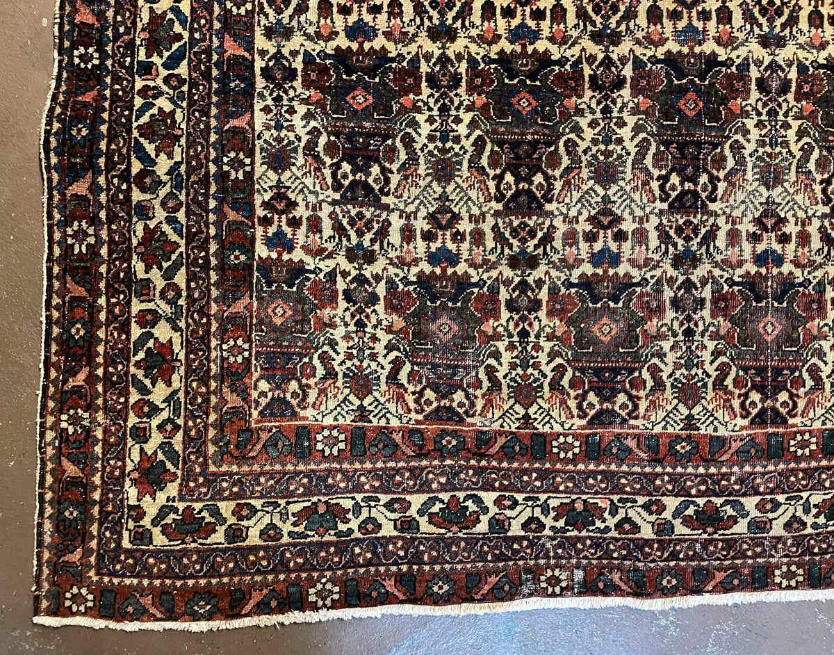 Antique Persian Afshar Rug 5x7, Wool Hand Knotted Oriental Carpet 5 x 7 ft, Repeated Motif Allover, Cream and Maroon, Tribal Rug, Medium Sized Rug,  Zil-i-Sultan Design - Jewel Rugs, view 9