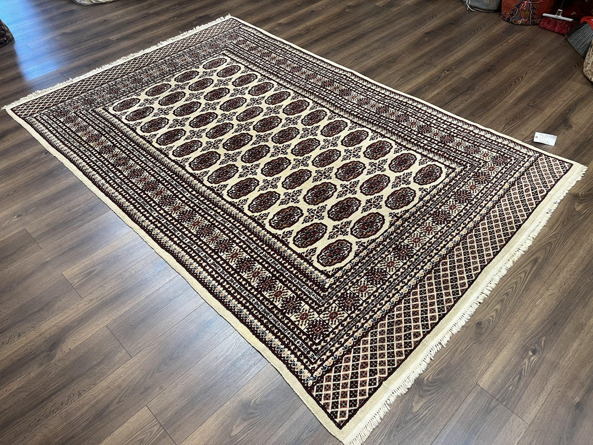 Pakistani Turkoman Rug 6x9, Cream and Red Hand Knotted Wool Oriental Carpet, Yamud Rug, Tribal Rug 6 x 9, Bohemian Area Rug, Bokhara Rug - Jewel Rugs, view 13