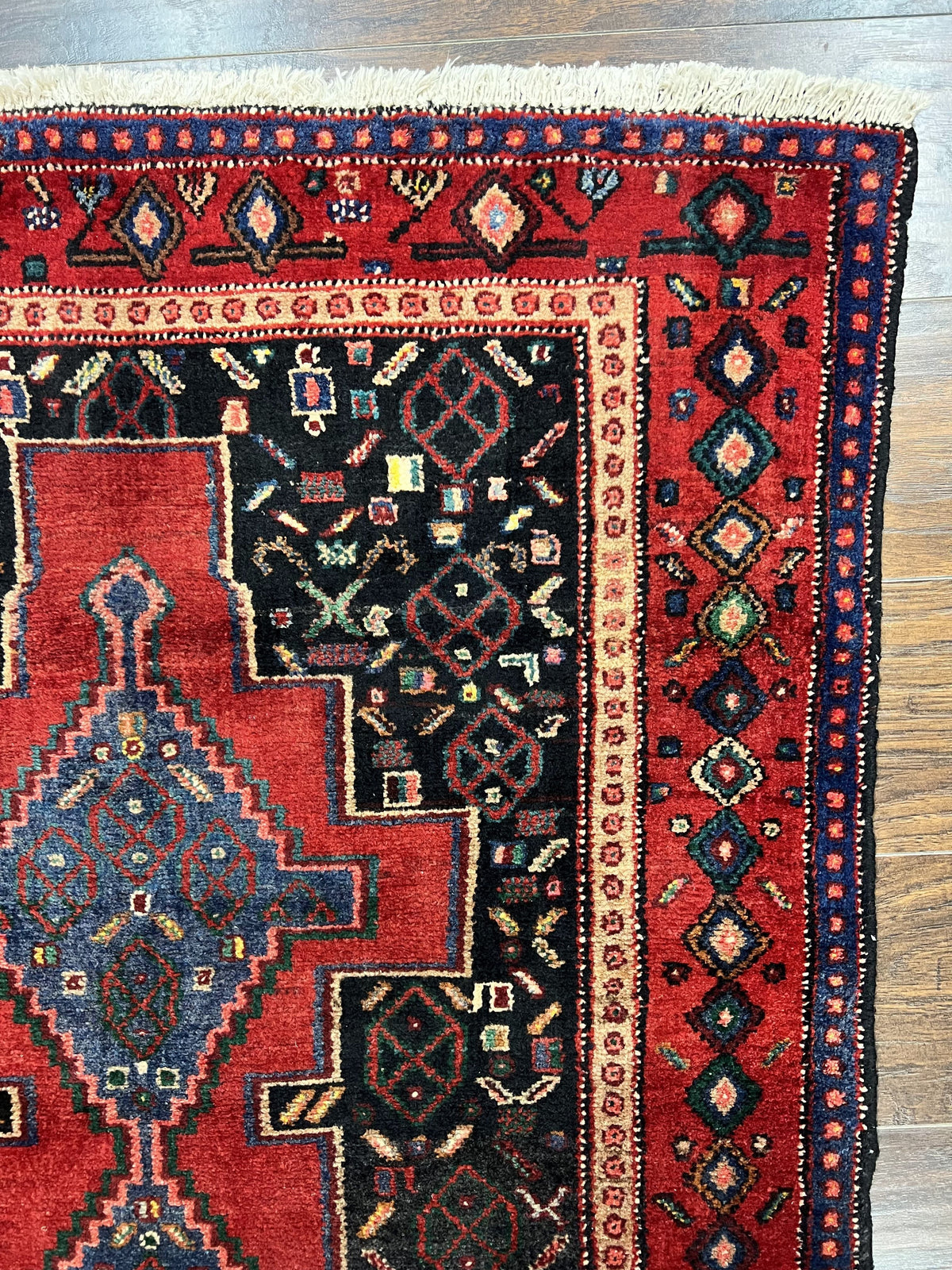 Persian Kurdish Senneh Runner Rug 3x9, Red Navy Blue, Medallions Wool Tribal Runner for Kitchen/Hallway 9ft Antique Handmade Oriental Runner - Jewel Rugs, view 8