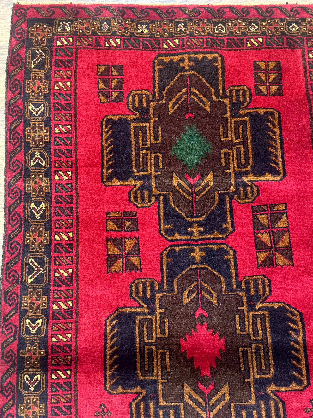 Red Afghan Balouch Rug 4x7, Triple Medallions, Handmade, New - Jewel Rugs, view 6