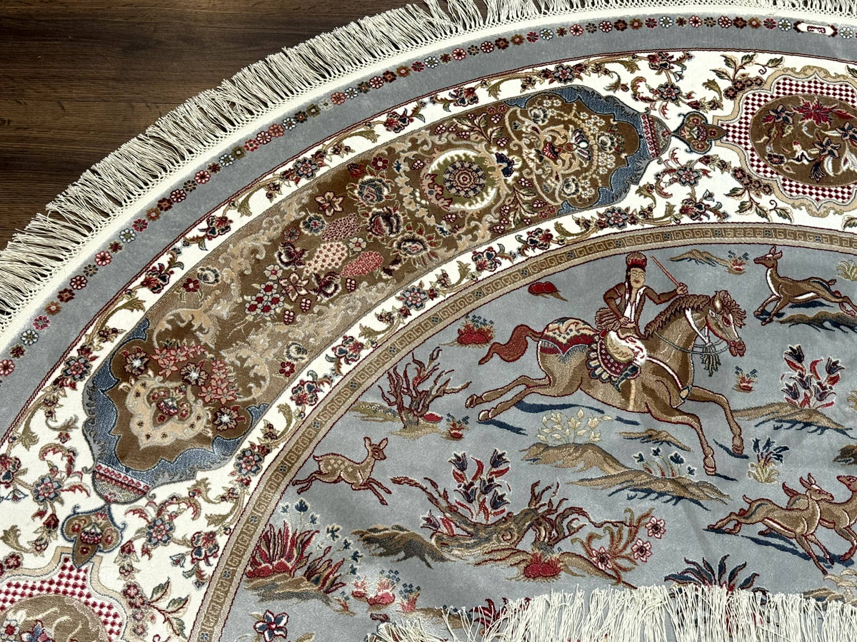 Round Silk Rug 6x6, Hunting Design, Bamboo Silk, Animal Pictorials - Jewel Rugs, view 6