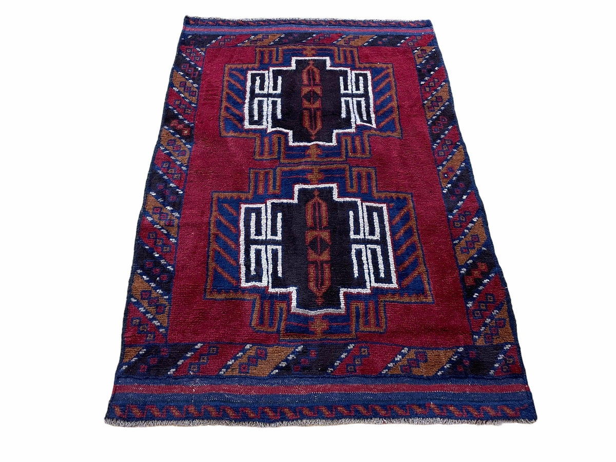3 X 5 Vintage Handmade Tribal Wool Rug Balouchi Rug Afghan Rug Red Beige Nice - Jewel Rugs, view 2