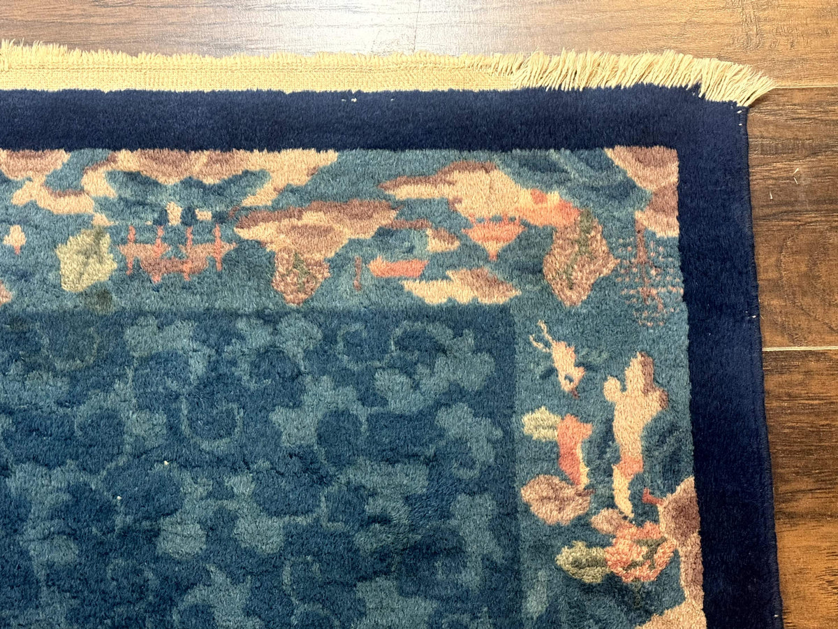 Blue Chinese Rug 2.6 x 4, Fete Rug, Peking Rug, Chinese Wool Rug, Art Deco Carpet - Jewel Rugs, view 7