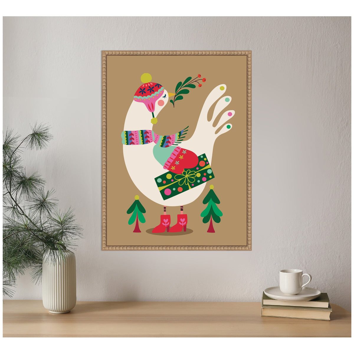 Sylvie Beaded Festive Dove Framed Canvas by Rachel Lee