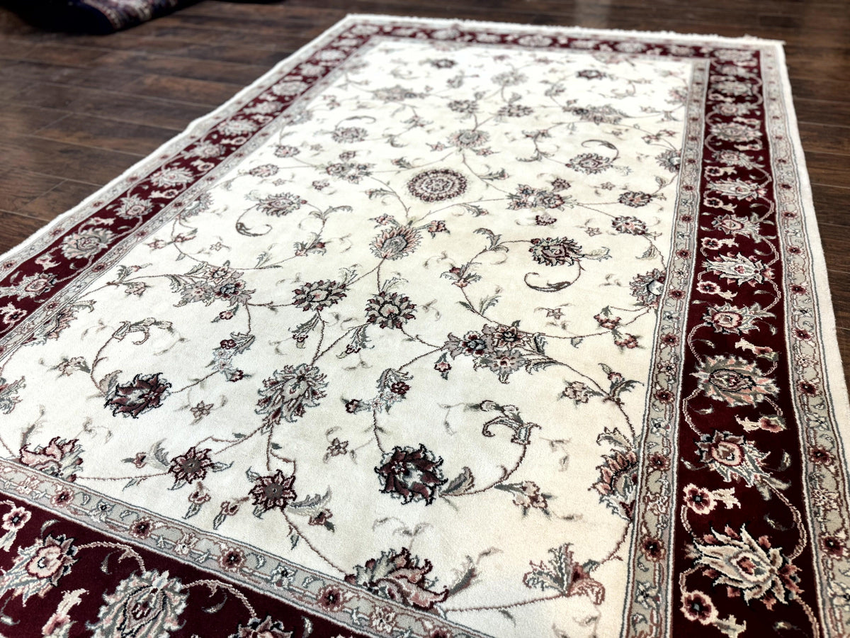 Ivory and Burgundy Pak Persian Rug 6x9 - Jewel Rugs, view 3