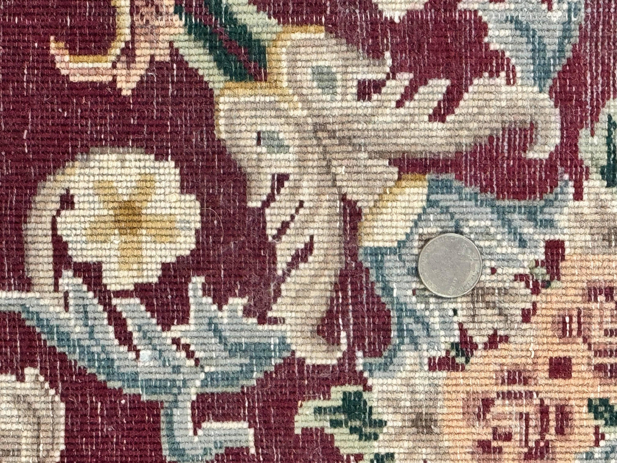 Aubusson Rug 9x12, Dark Green, European Design, Vintage Fine Handmade Carpet, Elegant - Jewel Rugs, view 12