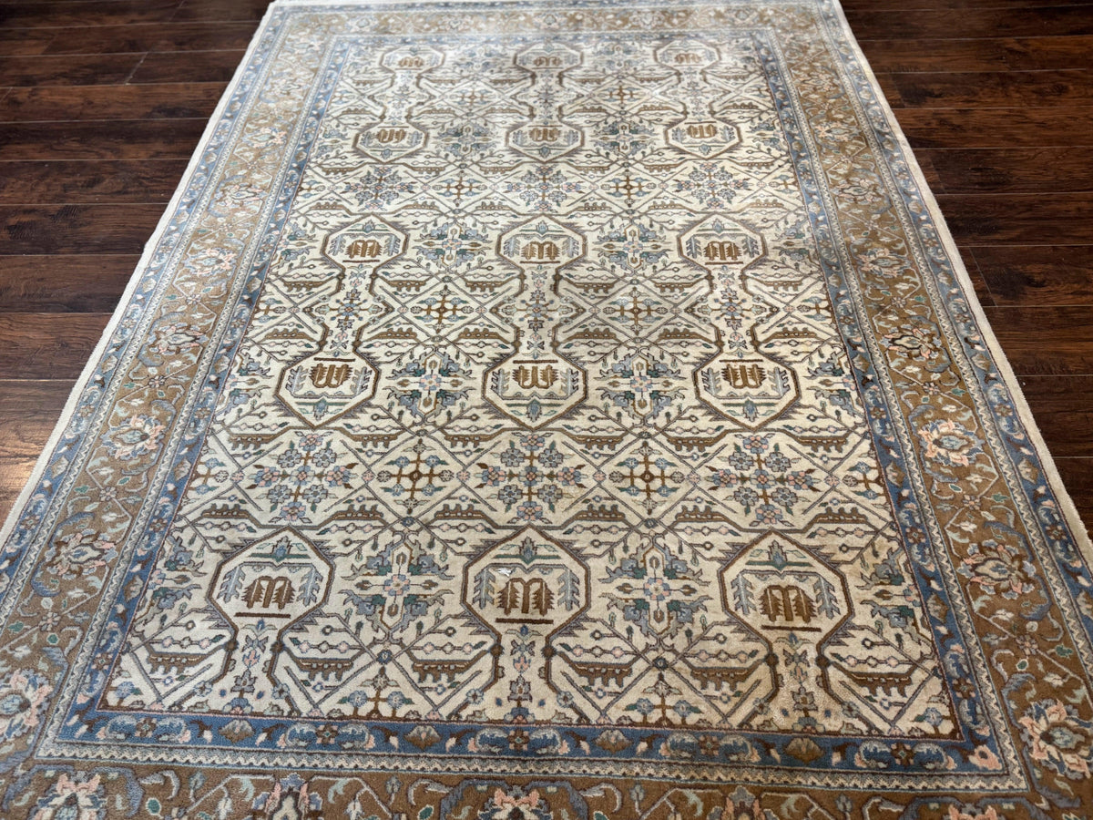 Indo Persian Rug 6x9, Beige, Allover Pattern, Vintage Wool Oriental Carpet - Jewel Rugs, view 5