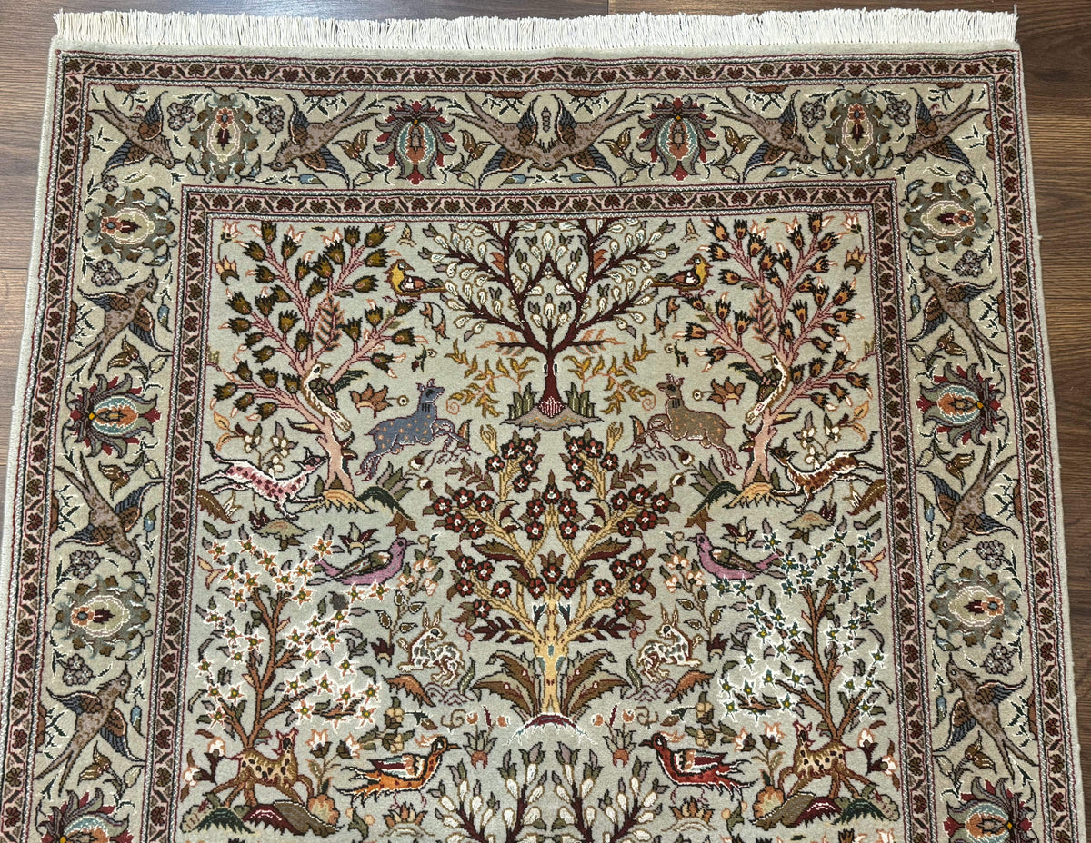Wonderful Persian Tabriz Rug 3x5, Tree of Life, Animal Pictorials, Birds, Wool & Silk Highlights, Fine 330 KPSI - Jewel Rugs, view 4