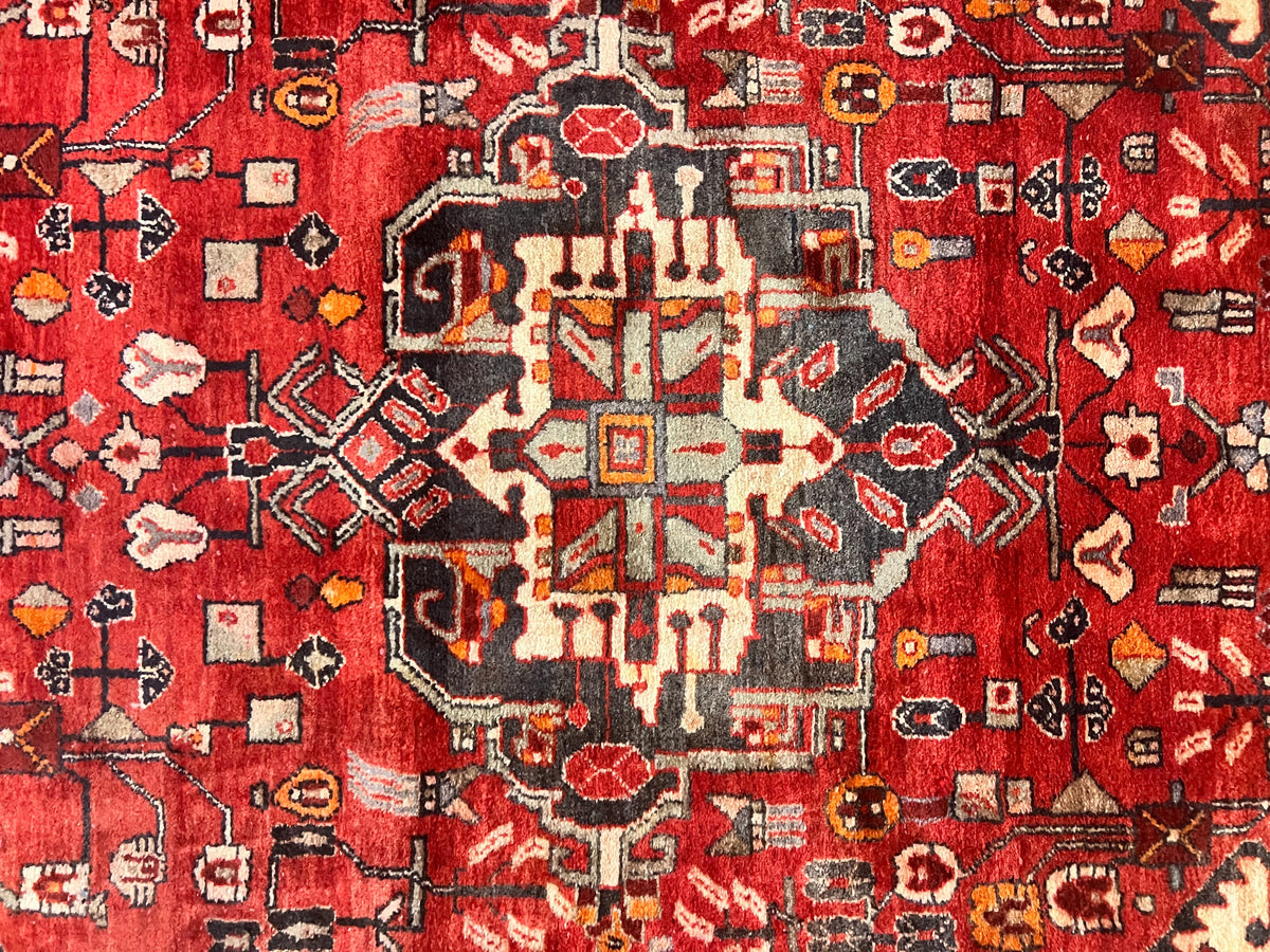 Antique Persian Tribal Rug 4 x 8, Geometric Medallion, Boho Rug, Wool Handmade Rug, Red 4x8 Rug, Persian Hamadan Rug - Jewel Rugs, view 5