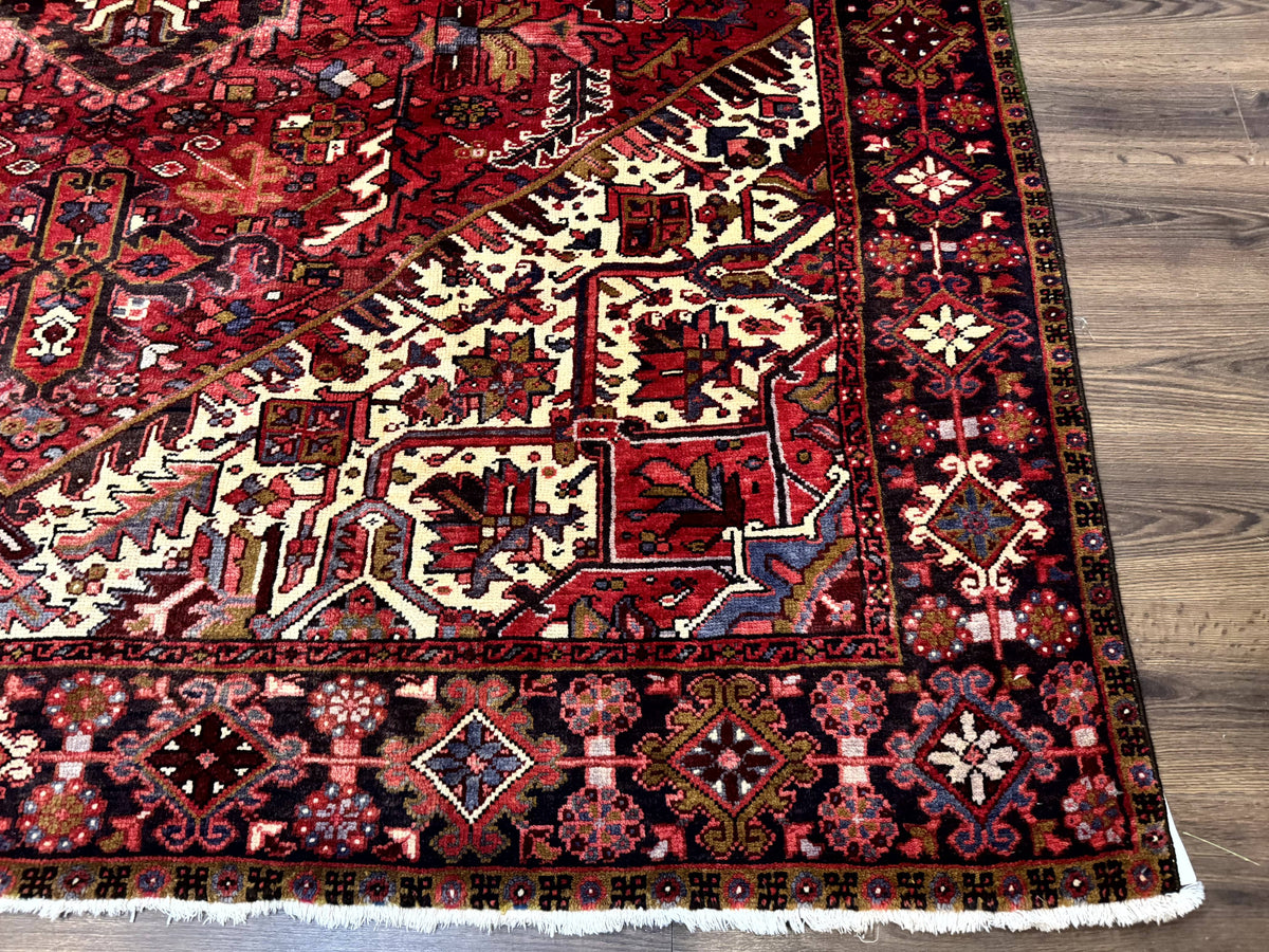 Persian Heriz Rug 8x11, Geometric Design, Red & Cream - Jewel Rugs, view 10