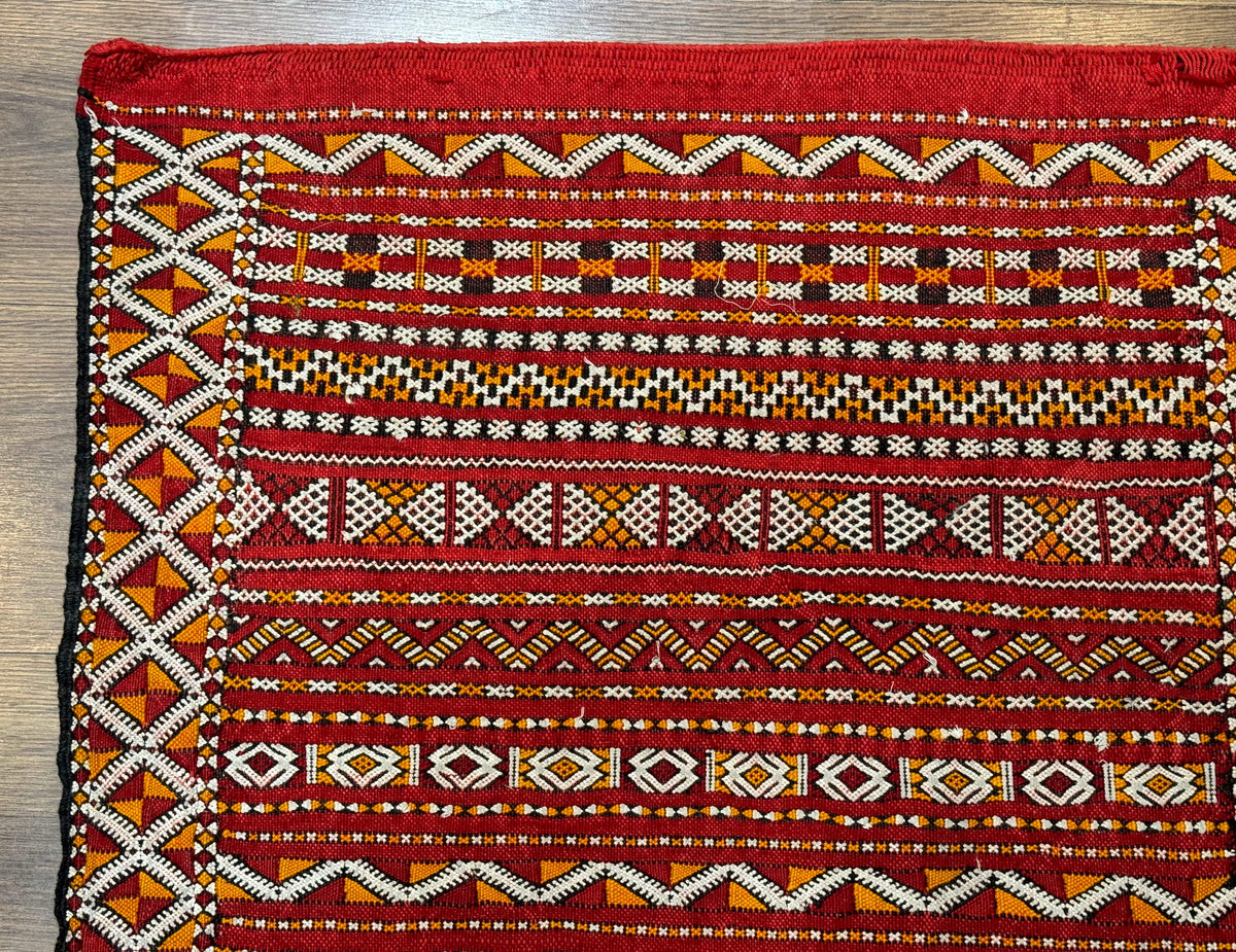 Moroccan Kilim Rug 4x8, Flatweave, Bohemian, Red Ivory Orange - Jewel Rugs, view 7