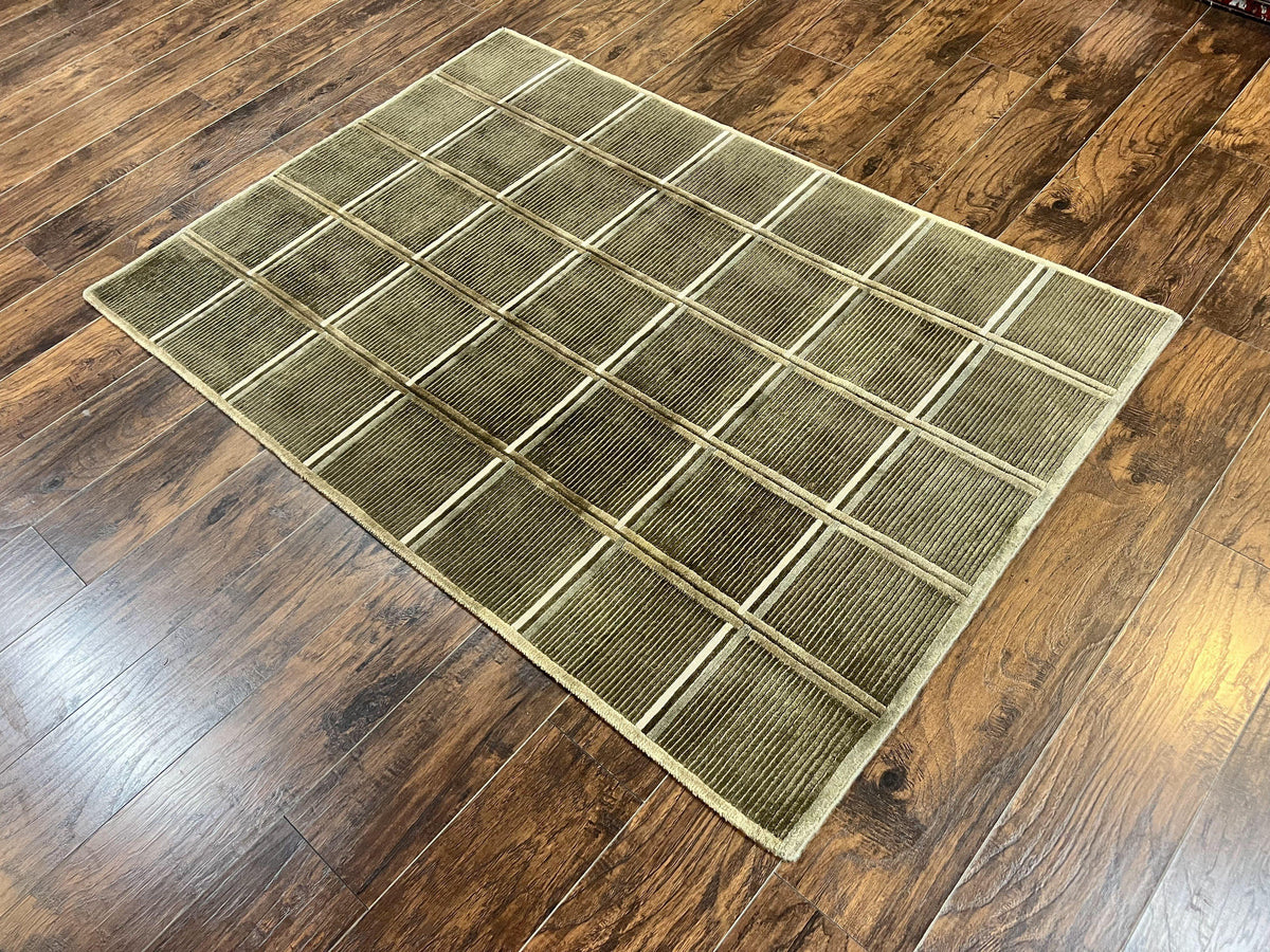 Tibetan Rug 4x6, Green Wool Handmade Area Rug 4 x 6, Panel Design, Modern Contemporary - Jewel Rugs, view 13
