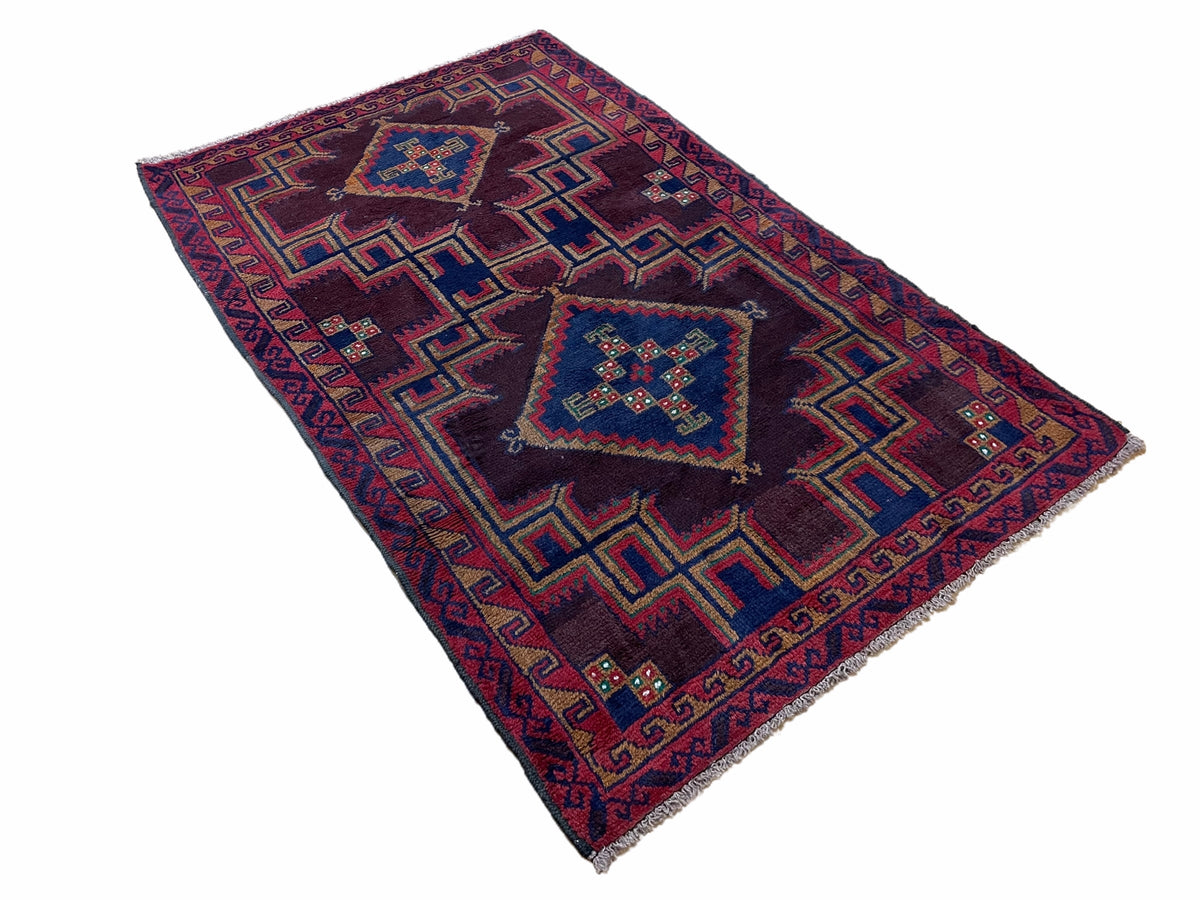 2'11" X 4'6" Vintage Handmade Tribal Wool Rug Balouchi Rug Afghan Rug Geometric - Jewel Rugs, view 11