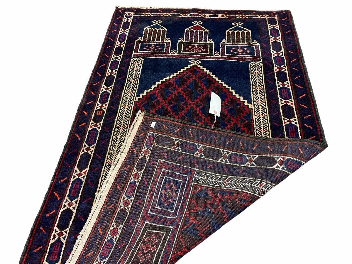 3x5 Vintage Handmade Tribal Wool Rug Balouchi Prayer Rug Afghan Rug Red Blue Wow - Jewel Rugs, view 10