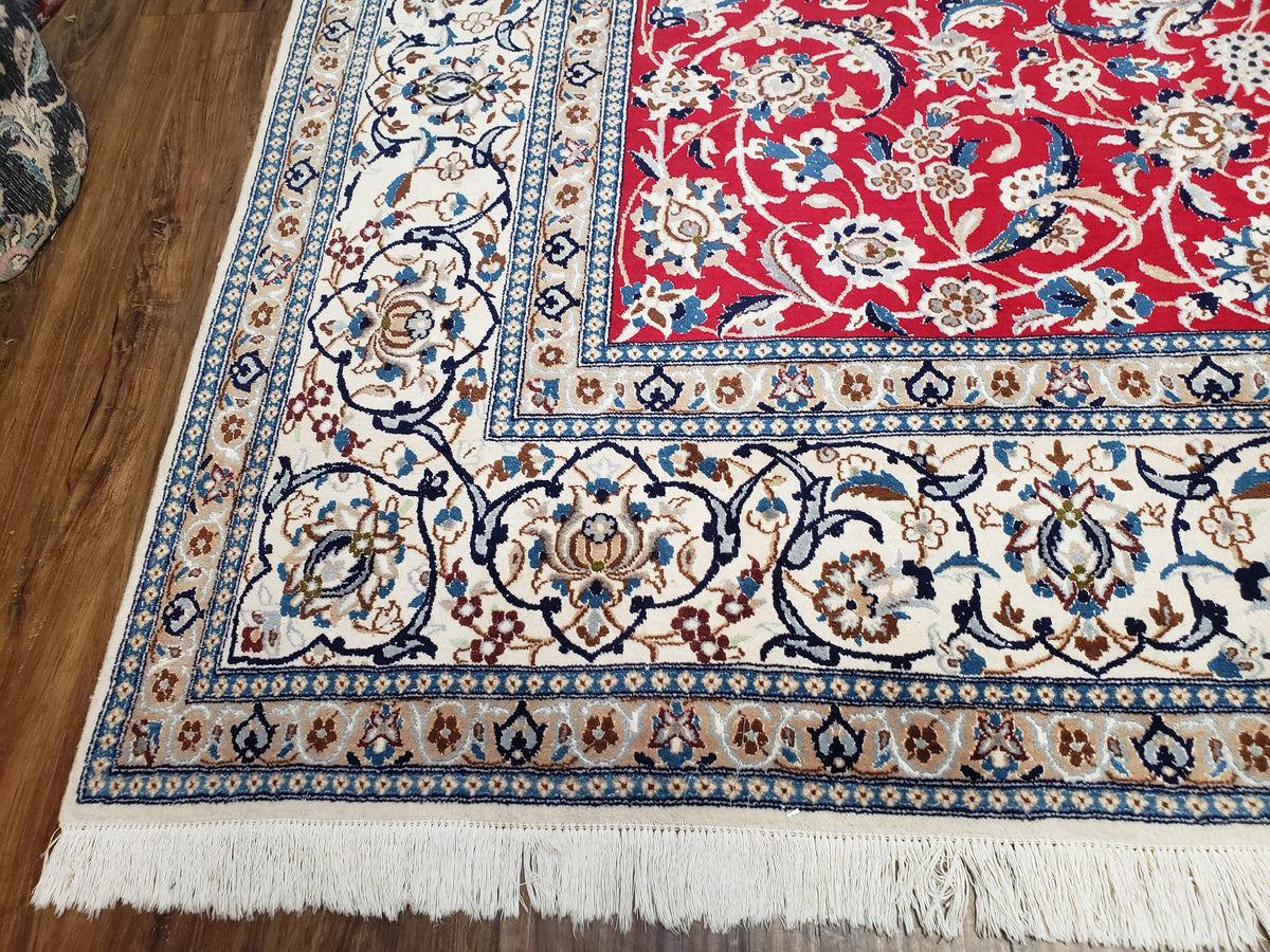 Persian Nain Rug 8x12, Red and Ivory, Signed - Jewel Rugs, view 8