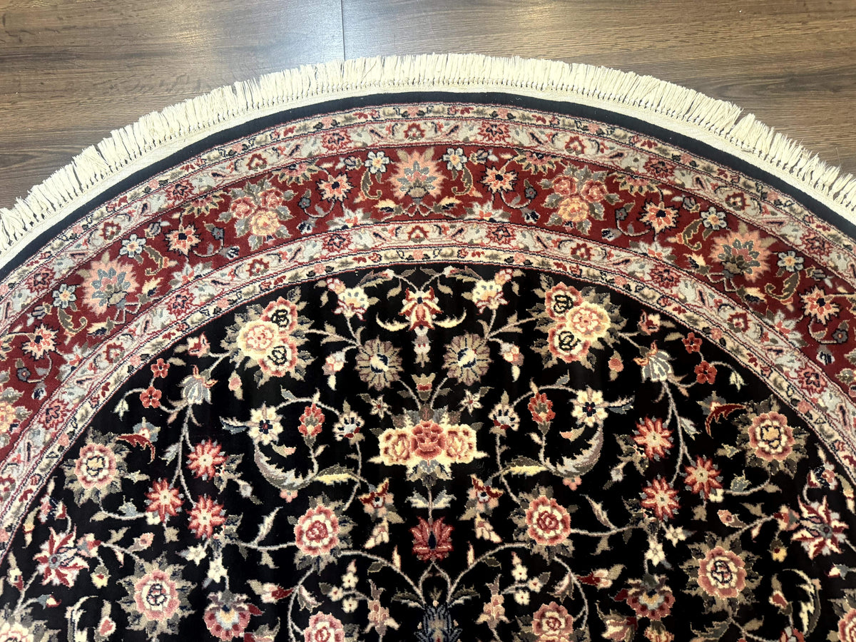Round Sino Persian Rug 6x6, Floral, Navy Blue and Red, Wool and Silk Highlights - Jewel Rugs, view 3