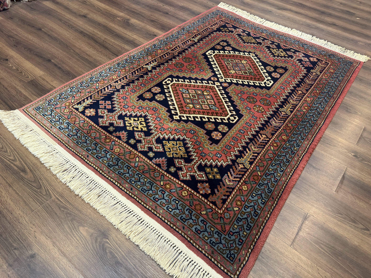 5x7 Persian Tribal Design Rug, Wool, Geometric Medallions, Vintage, Power Loomed - Jewel Rugs, view 3