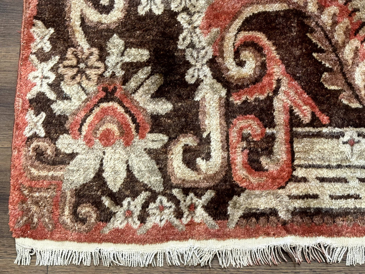 Khotan Rug 5x9, Terracotta and Brown, Floral, Chinese Wool Carpet, Antique Rug - Jewel Rugs, view 9