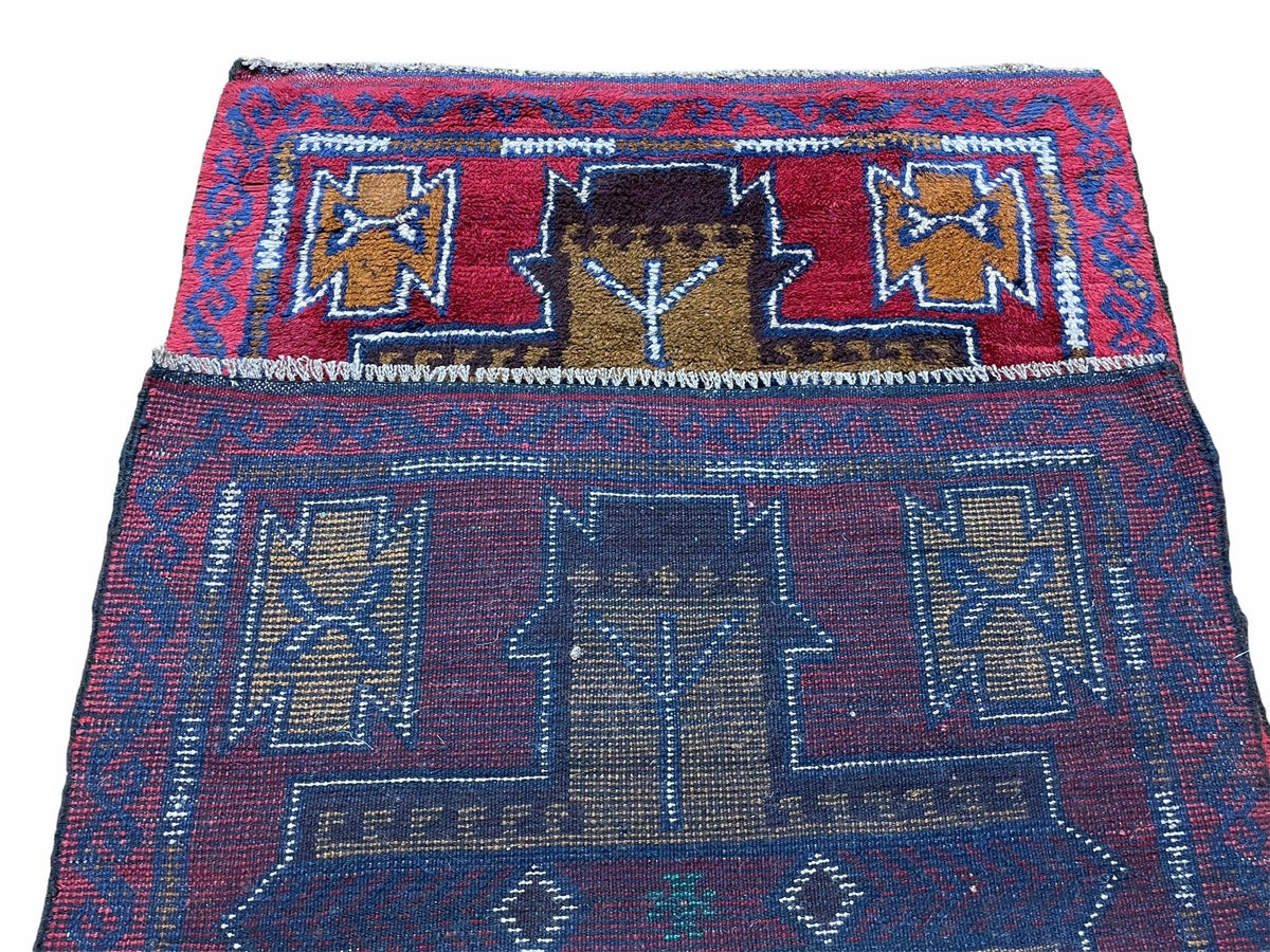 2' 10" X 4' 9" Vintage Handmade Tribal Wool Rug Balouchi Rug Afghan Rug Red Blue - Jewel Rugs, view 11