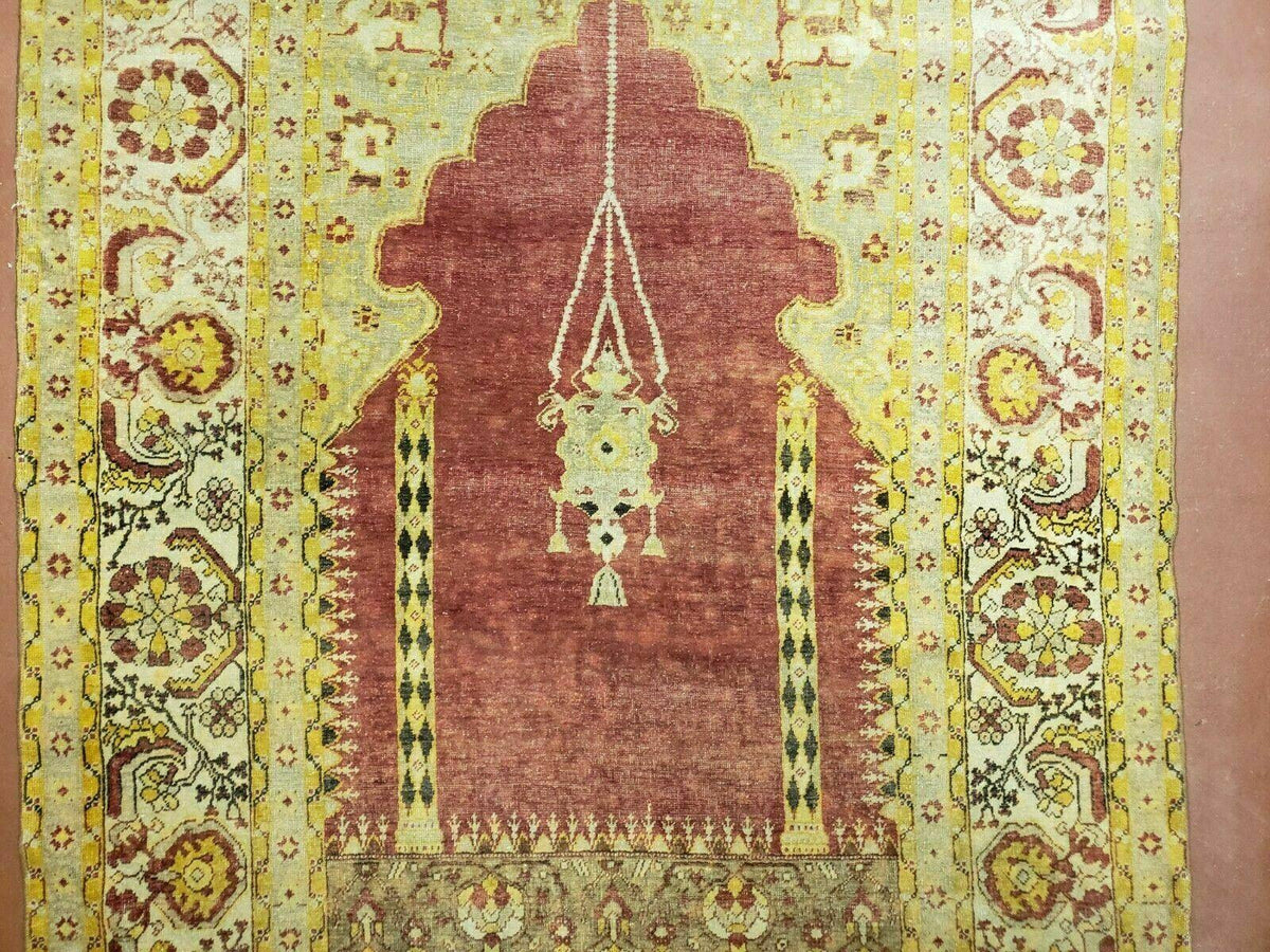 4' 5" X 7' Antique HandmadeTurkish Prayer Melas Oushak Wool Rug Mehrab Nice - Jewel Rugs, view 12