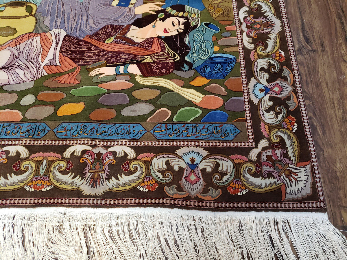 Semi Antique Persian Isfahan Pictoral Rug 4.10x6.1, Wool Handmade High Quality Decorative Carpet - Jewel Rugs, view 10