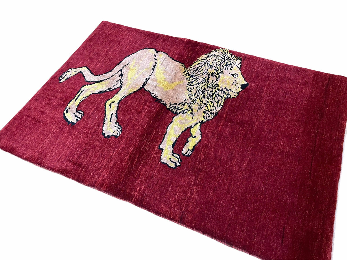 3 X 5 Handmade New Vintage Rug Quality Wool Lion Red Veggy Dyes Hand-Knotted - Jewel Rugs, view 2