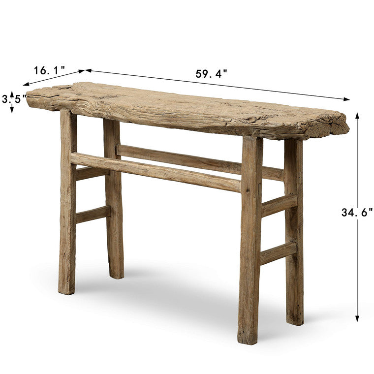 Approx. 59.4" Wide 16.1" Deep Vintage Small Console Table Weathered Natural image 3