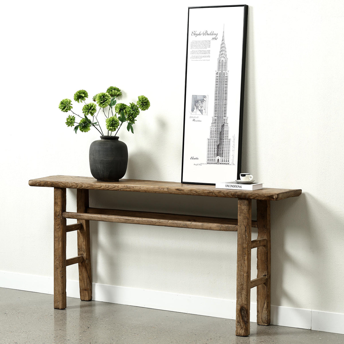 Approx. 70.9 Inches Long 13.8 Inches Deep Vintage Console Table Elmwood Weathered Natural