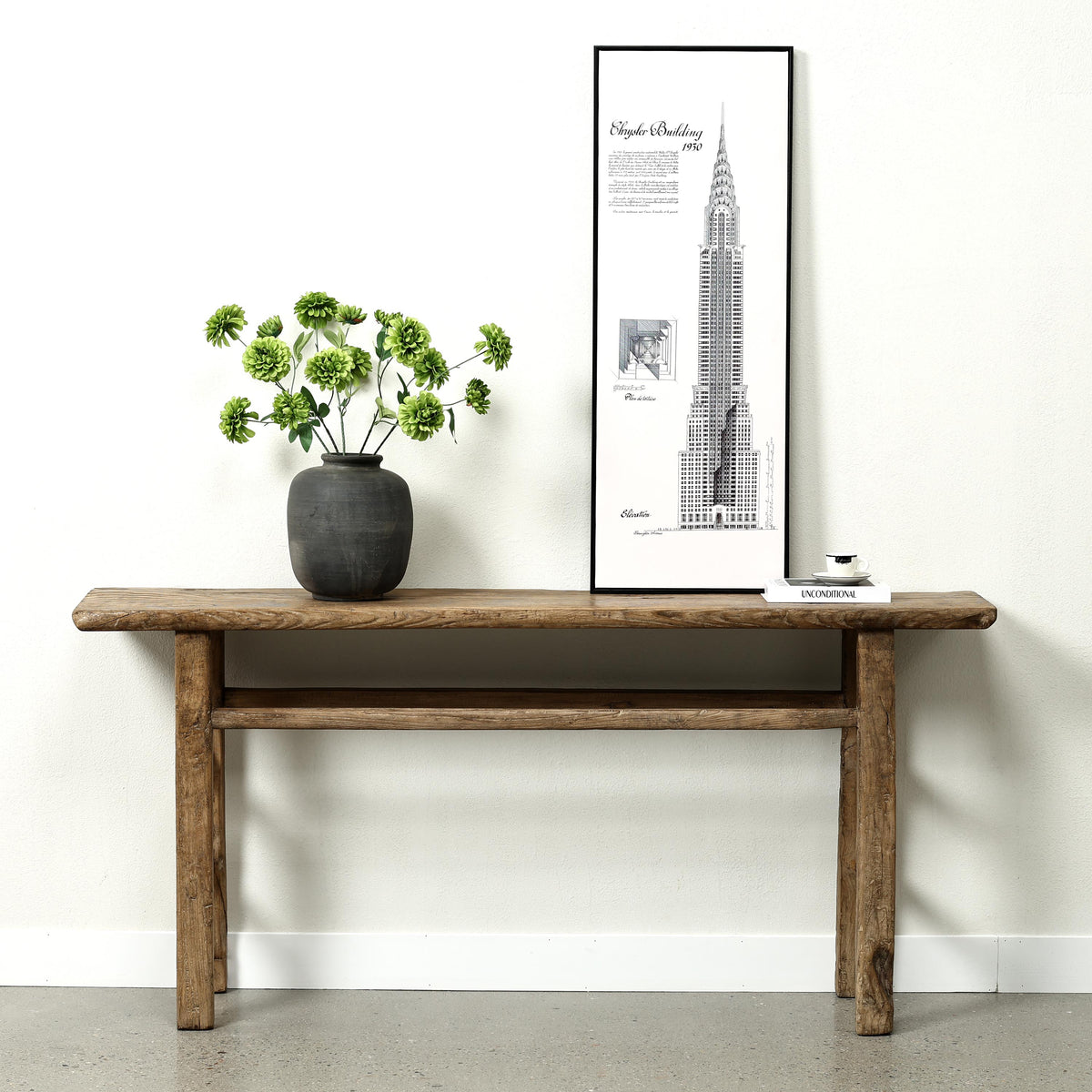 Approx. 70.9 Inches Long 13.8 Inches Deep Vintage Console Table Elmwood Weathered Natural