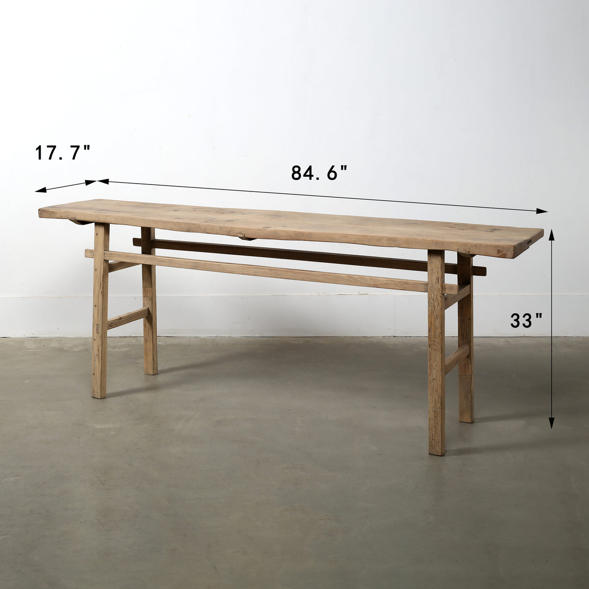 Approx. 85" Long Cotton wood Vintage Console Table Weathered Natural