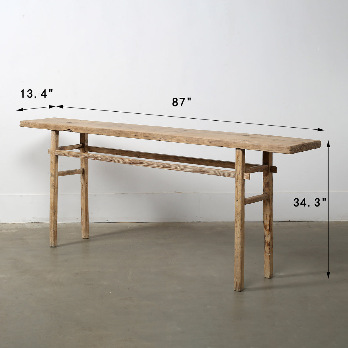 Approx. 87" Long Cotton wood Vintage Console Table Weathered Natural
