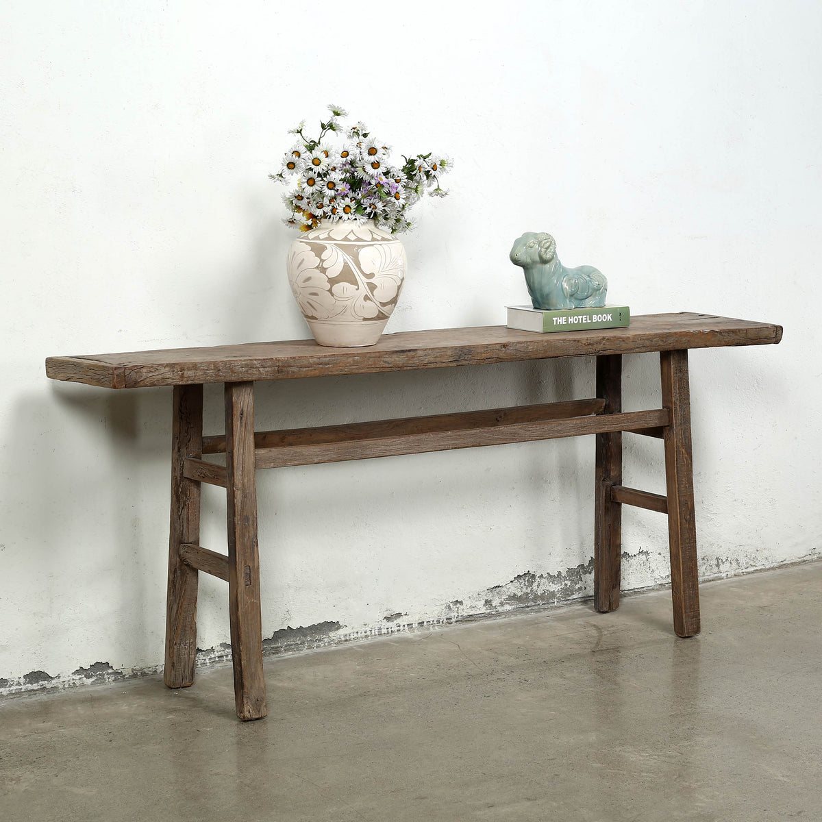 Approx. 74" Long 15" Deep Vintage Console Table Weathered Natural Walnut Wood