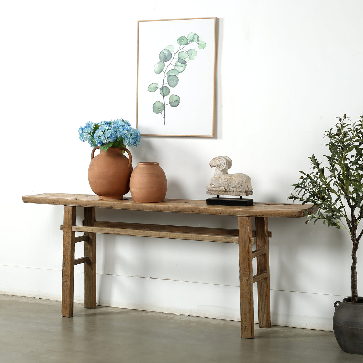 Approx. 80" Long 13" Deep Vintage Console Table Weathered Natural Cotton Wood