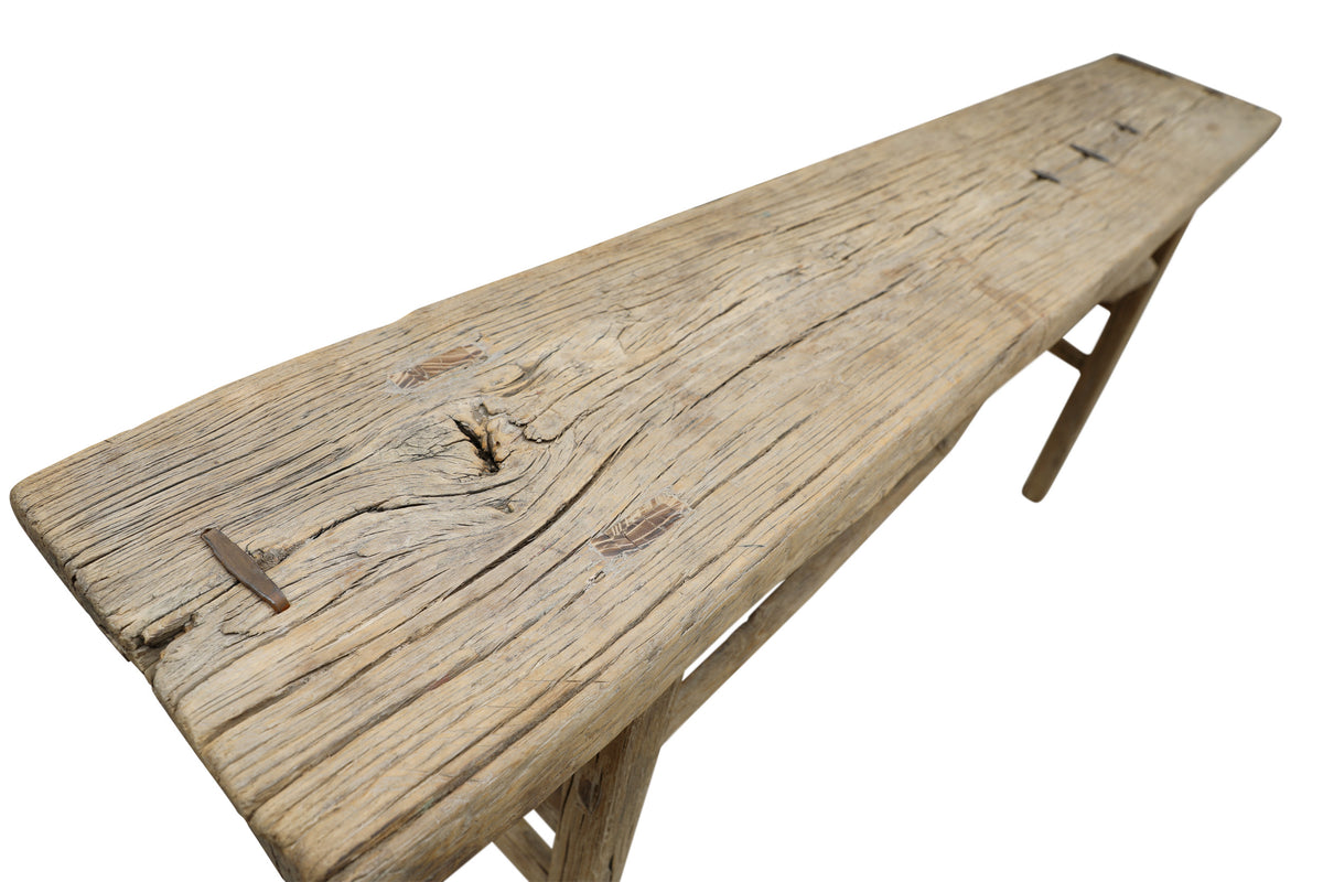 Vintage console table Large about 6-7' long Weathered natural(size & color vary)