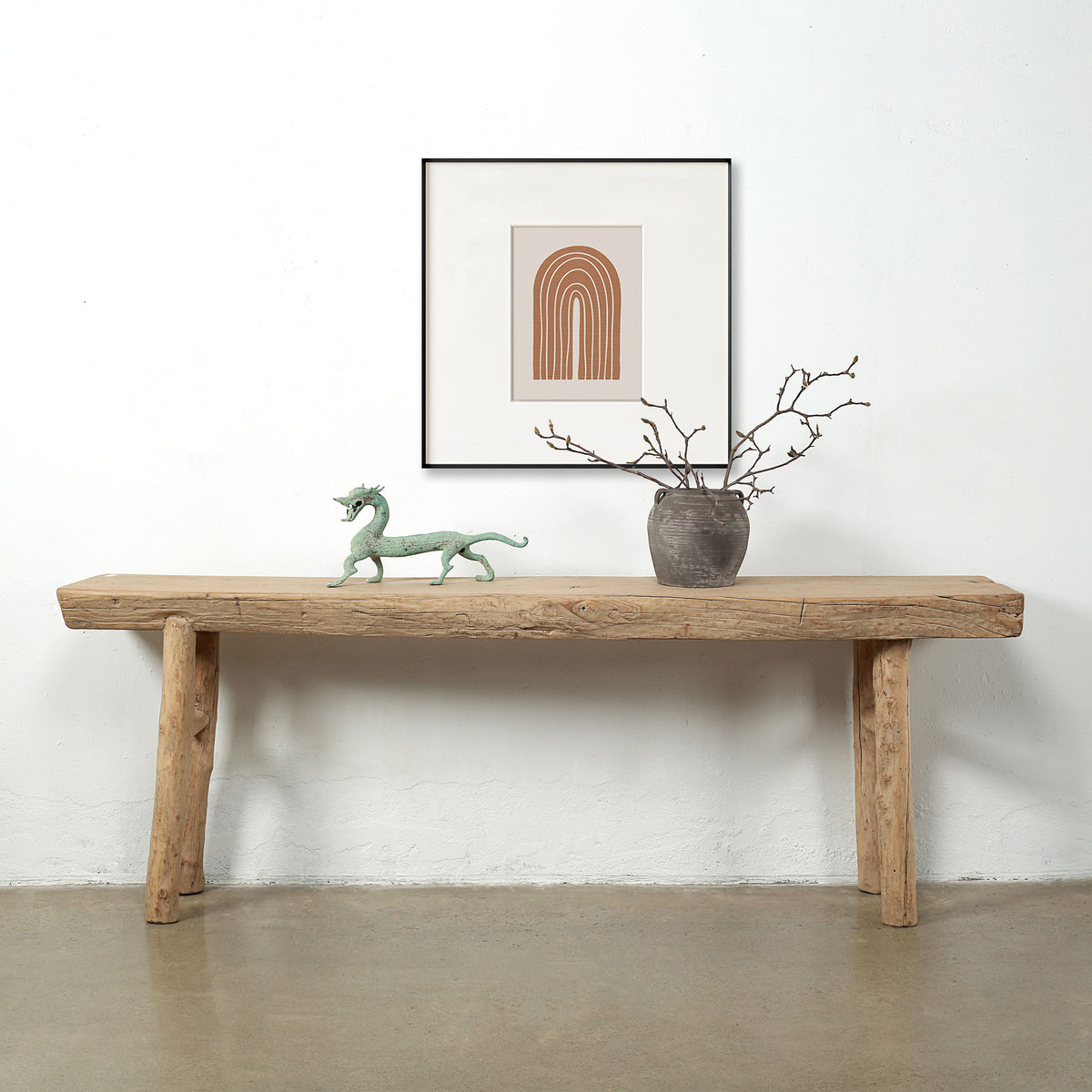 Approx. 94" Long 19" Deep Elm Wood Vintage Console Table Weathered Natural