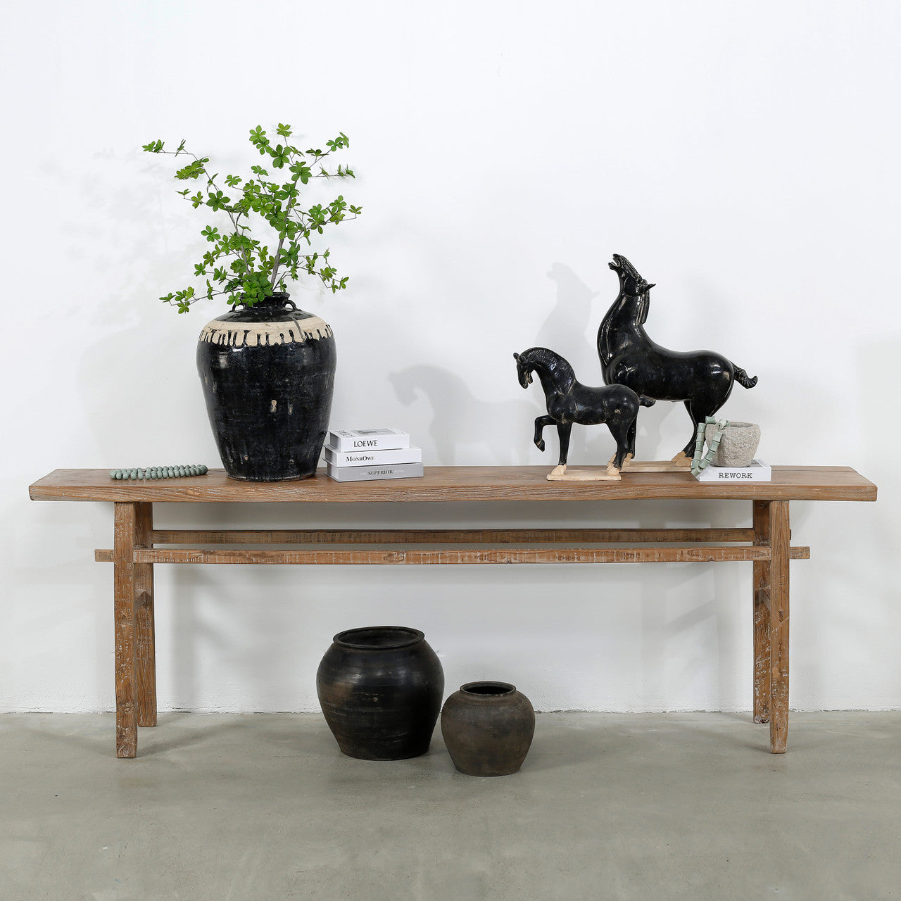 Approx. 100 Inches Long Vintage Elmwood Console Table Natural Wood Tone