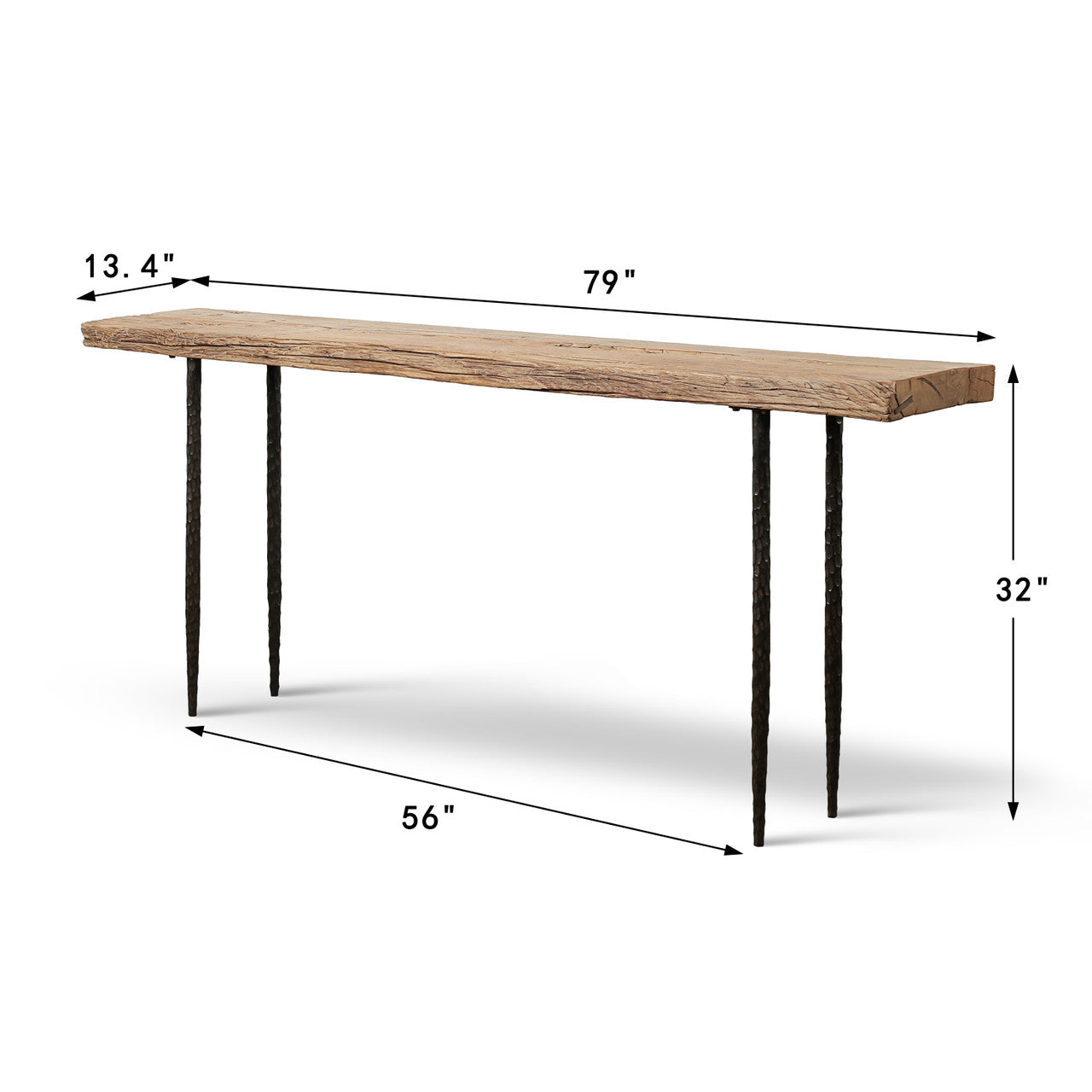 Approx. 79 Inches Long Vintage Console Table with Hand-Forged Iron Legs Weathered Natural image