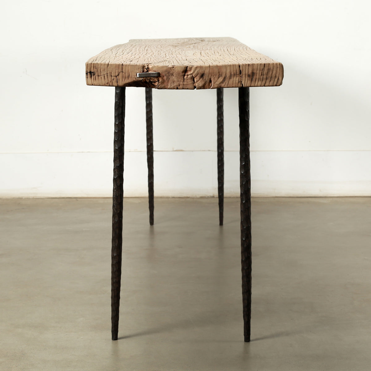 Approx. 105 Inches Long Reclaimed Wood Console with Forged Iron Legs