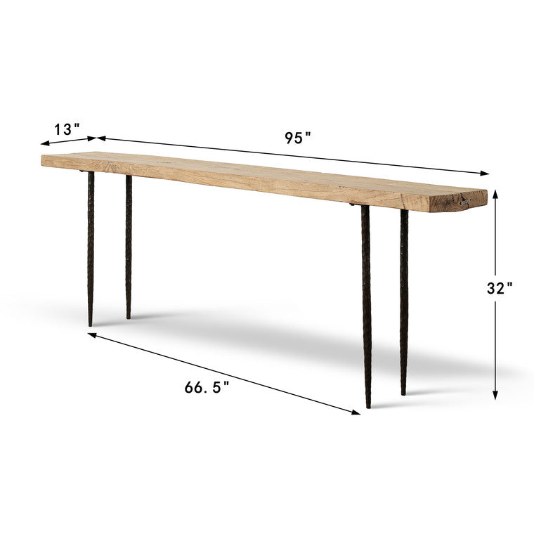 Approx.95 Inches Long Vintage Console Table with Iron Spikes Weathered Natural Elmwood image 3
