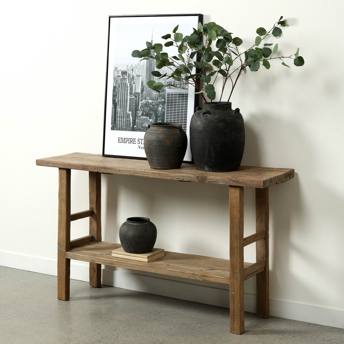 Approx. 56 Inches Long Console with Shelf, Weathered Natural