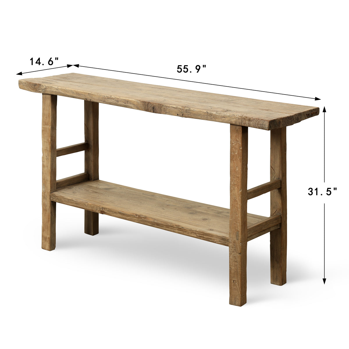 Approx. 56 Inches Long Console with Shelf, Weathered Natural
