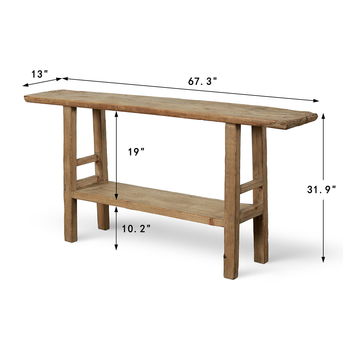 Approx.67 Inches Long Vintage Console with Shelf Neutral Wood Tone