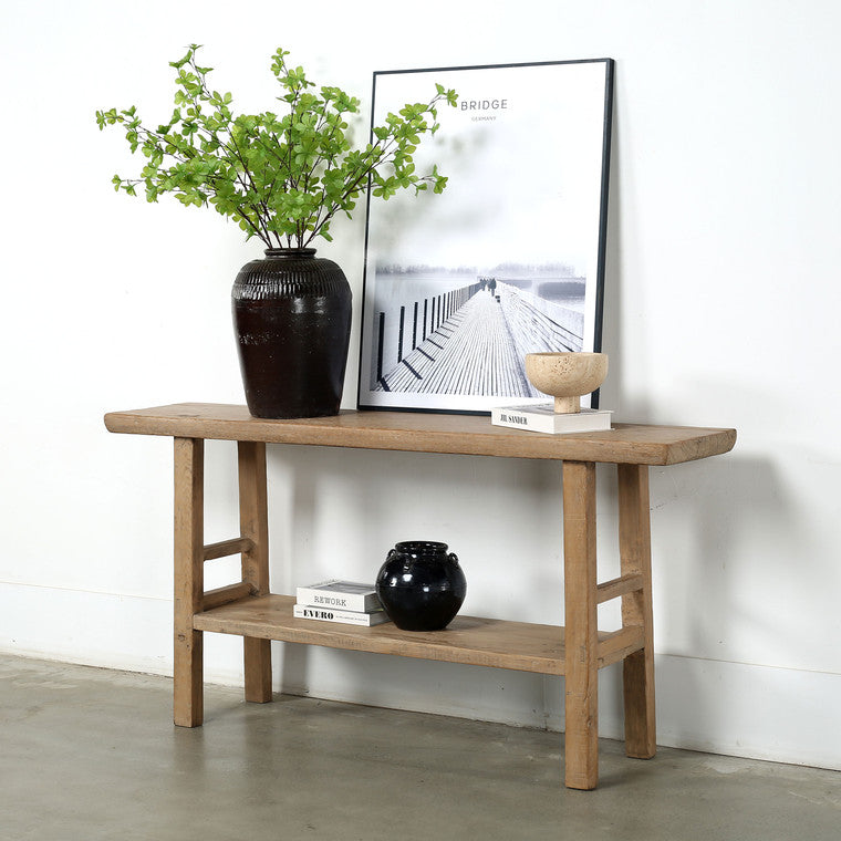 Vintage Console with Shelf Elmwood Weathered Natural 65.35x14.56x32.28H image 3